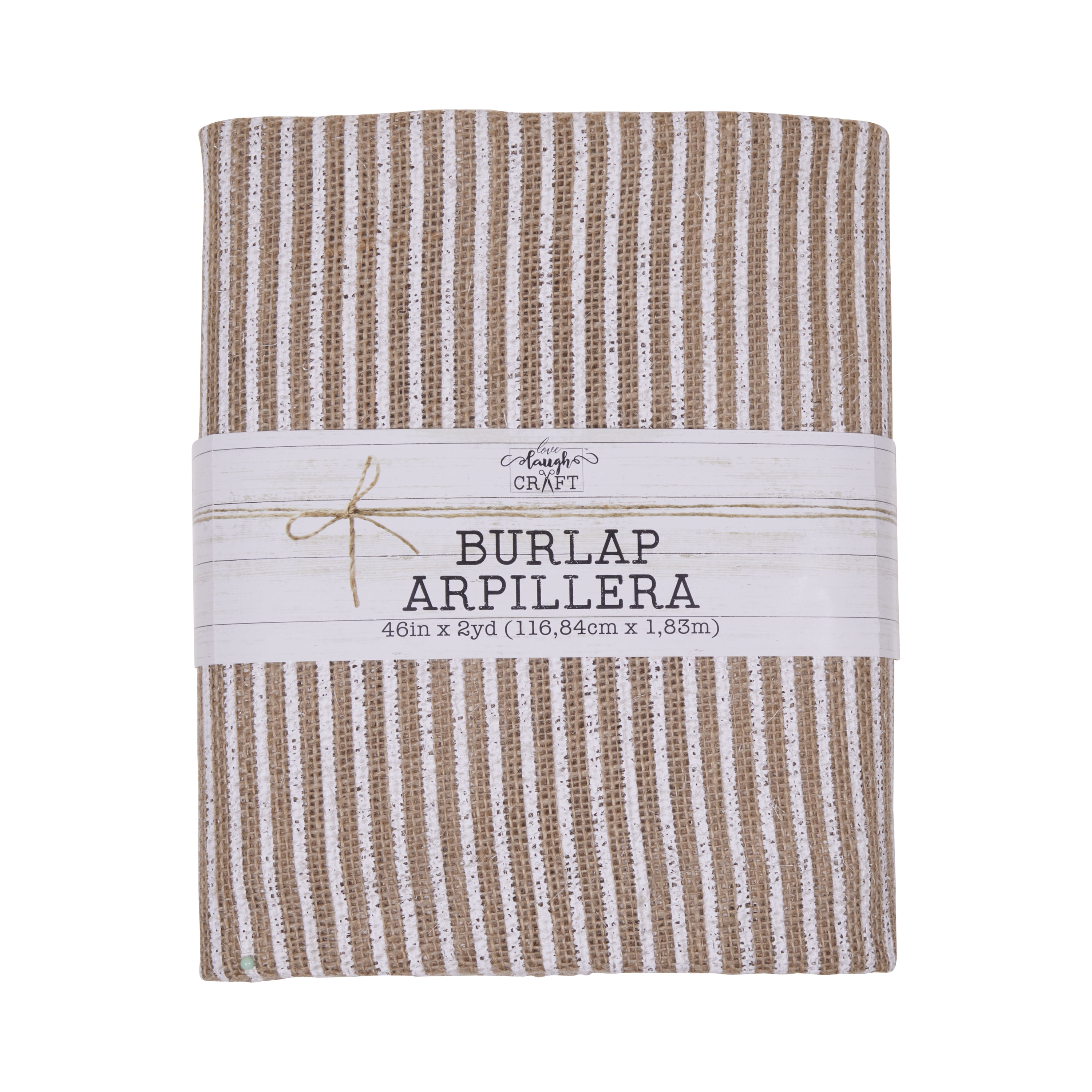 (2 pack) Love, Laugh, Craft Jute Burlap Precut Fabric, 46"W x 2-Yards, White Screenprint Stripe