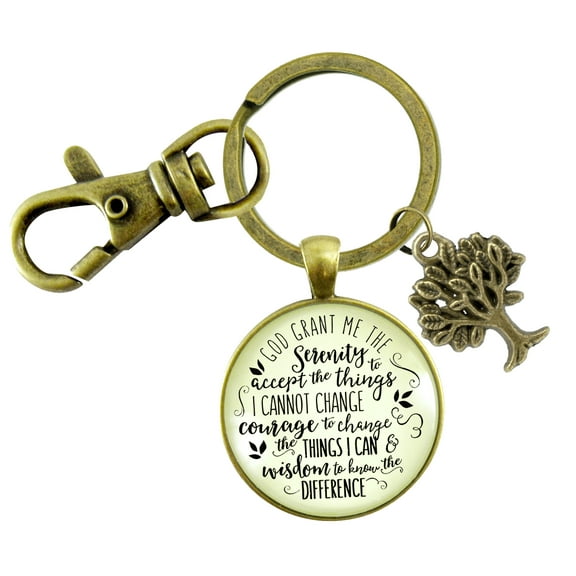 Serenity Prayer Gutsy Goodness Bronze Keychain Jewelry Unisex Adult Tree Charm