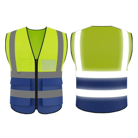 

High Visibility Reflective Vest Working Clothes Safety Waistcoat with Pockets Zipper Design Motorcycle Cycling Warning Day Night Use