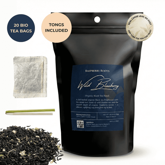 Organic Blueberry Loose Leaf Tea - Black Tea Bags With Wild Blueberry Leaves, 20 Ct