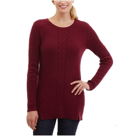 Nautica Women's Single Cable Knit Tunic Sweater (Maroon, X-Small)