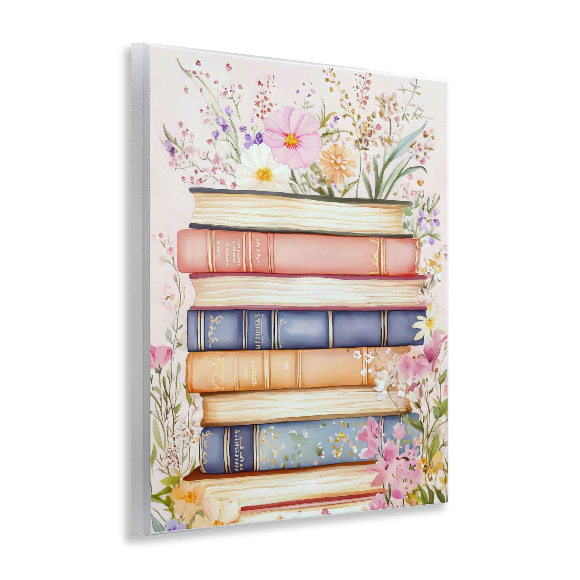 Stupell Industries Blooming Bookstack in Pastels Wall Plaque Art, design by LSR Design Studio