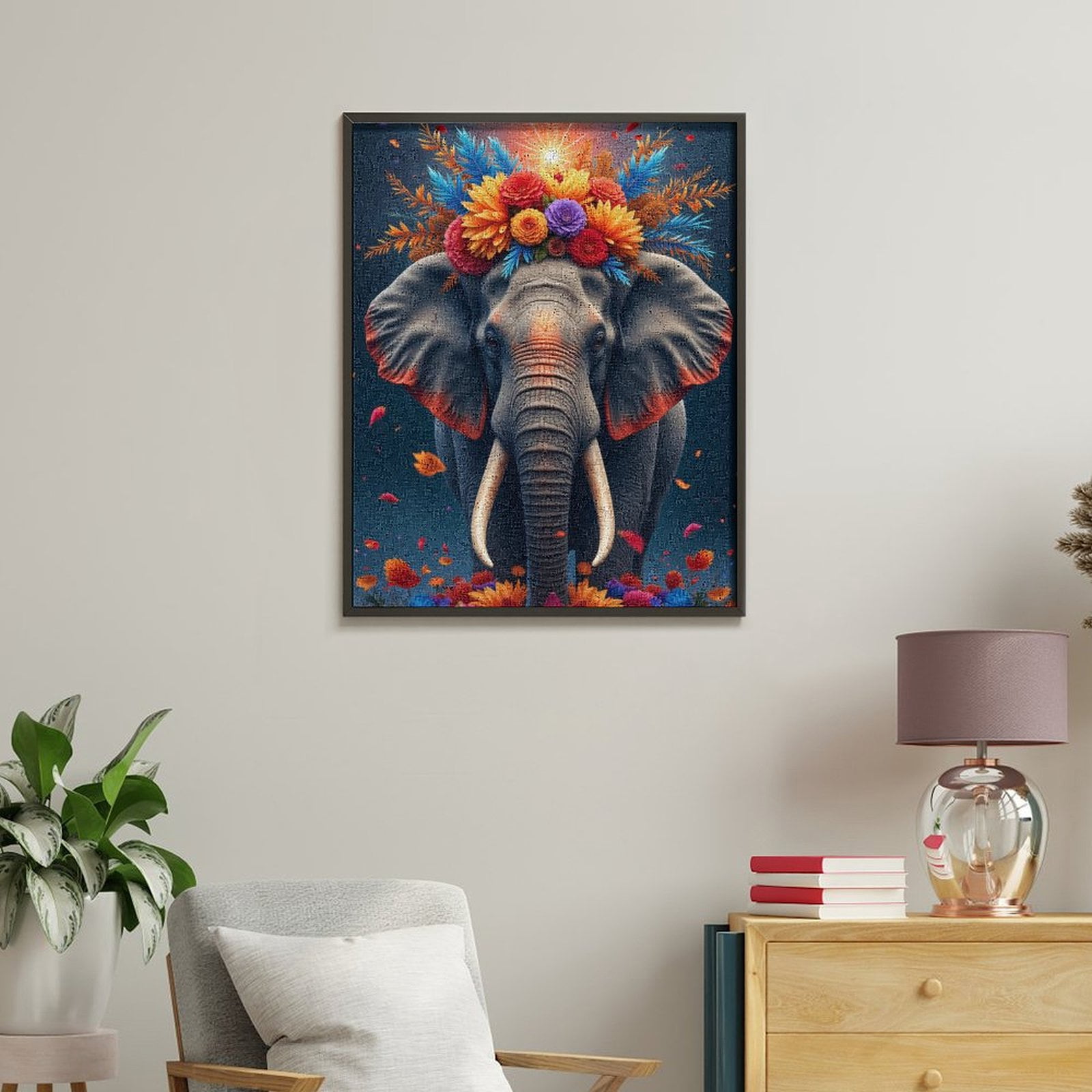 Paint By Numbers Kit for Adults Beginner - Elephant Floral Crown Art Fantasy DIY Canvas Painting Kits for Adults, Frameless Paint By Number for Adults for Home Wall Decor 16x20 Inch