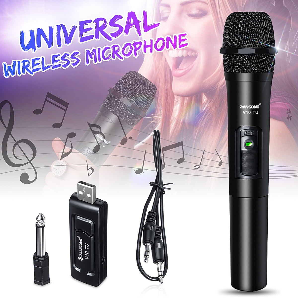 Universal Wireless Microphone Kit, Handheld Dynamic Microphone Wireless Mic System for Karaoke Nights and House Parties to Have Fun Over The Mixer,PA System,Speakers