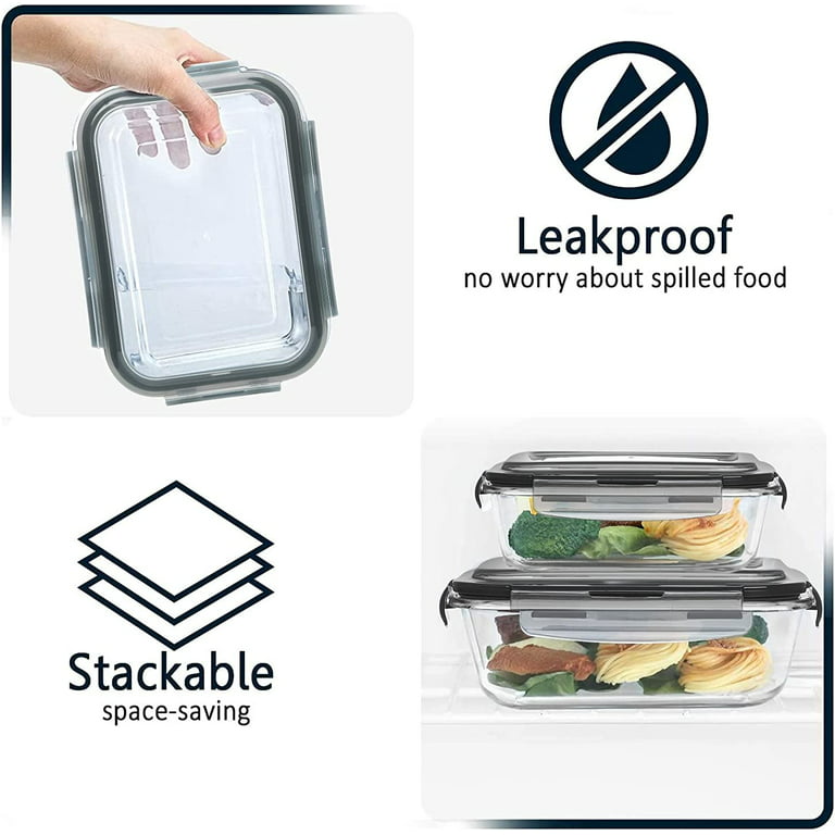 Glass Food Storage Containers Set, Large Size Glass Containers with Lids,  BPA-free Locking lids, 100% Leak Proof Glass Meal Prep Containers, Freezer  to Oven Safe (4 Pack of 80oz, 52oz, 35oz, 21oz) 
