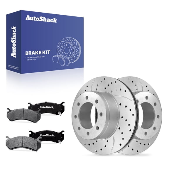 AutoShack Rear Vented Drilled & Slotted Silver Zinc Coated Brake Rotors   Ceramic Pads 6-PC Brake Kit Replacement for 2003-2009 Hummer H2 2000-2007 GMC Yukon XL 2500 SilverShield Pro 12.99" (330 mm)