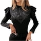 thumbnail image 1 of Moda mujer sexy color sólido manga larga encaje patchword hongo blusa Fridja  fhghd1241, 1 of 9