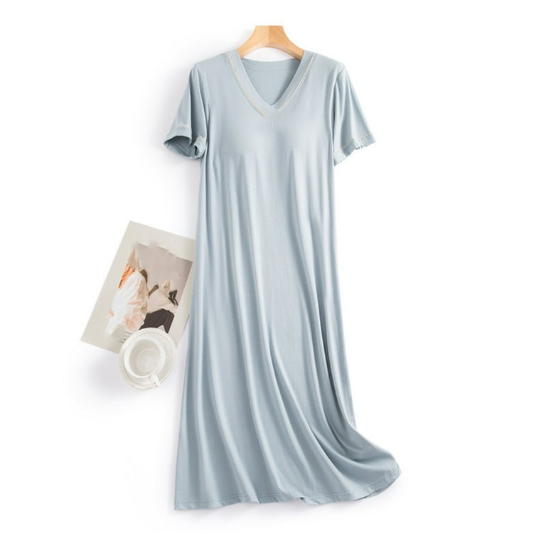 cotton t shirt night dress for women Women's Sleepshirt T-shirt Dress Colorful Striped Short Sleeve Nightshirt  Nightgown