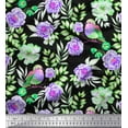 thumbnail image 1 of Soimoi Purple Rayon Crepe Fabric American Robin,Leaves & Flower Decor Fabric Printed BTY 46 Inch Wide, 1 of 3