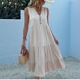 thumbnail image 6 of Summer Flowy Maxi Dress with Pockets Sleeveless Loose Casual Sundress V-Neck Tiered Sun Dress for Beach Cruise Vacations  XL, 6 of 8