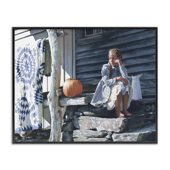 Stupell Industries Farmhouse Girl in Plaid Dress on Porch Black Framed Giclee Art, 14 x 11, by Heide Presse
