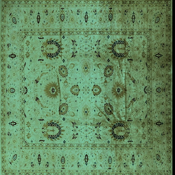 Ahgly Company Indoor Square Oriental Turquoise Blue Traditional Area Rugs, 4' Square