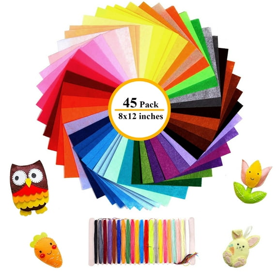 LANNEY Felt Sheets for Crafts 8x12 Inch, 45Pcs Assorted Color Soft Felt Fabric, Squares Non woven 1mm Thick, for DIY Sewing Craft Patchwork Decoration, School Projects