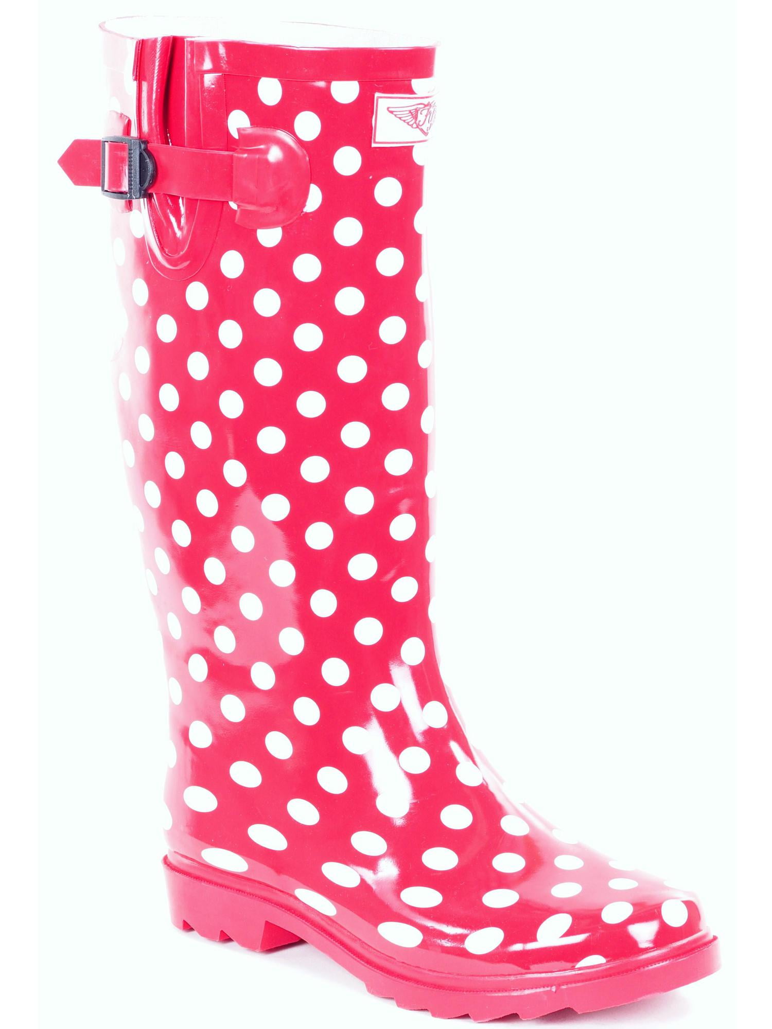 Forever Young PolkaDot Print Rubber Rain Boots (Women's)