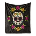 thumbnail image 1 of Sugar Skull Soft Flannel Fleece Throw Blanket, Dia de los Muertos Concept Colorful Graphic Skull with Floral Wreath, Cozy Plush for Indoor and Outdoor Use, 50" x 60", Multicolor, by Ambesonne, 1 of 6