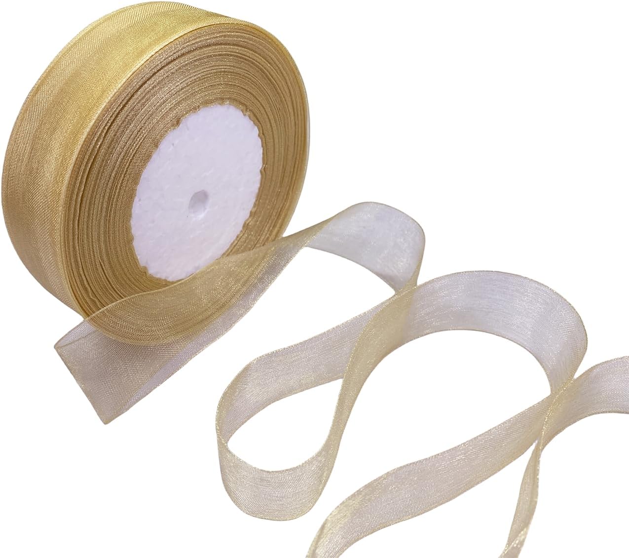 1 Inch 50 Yards Sheer Organza Ribbon Chiffon Ribbon for Gift Wrapping Wedding Bouquet Crafts (Gold)