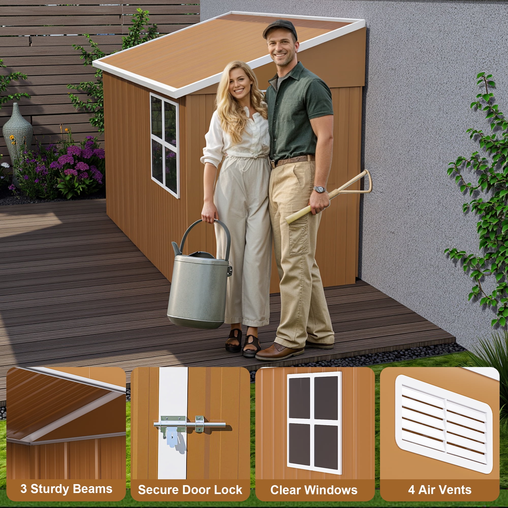 8x4 FT Heavy-Duty Outdoor Storage Shed – Metal Garden Shed with Lockable Sliding Door, Windows & Ventilation – Weatherproof Backyard Shed for Tools, Lawn Equipment & More