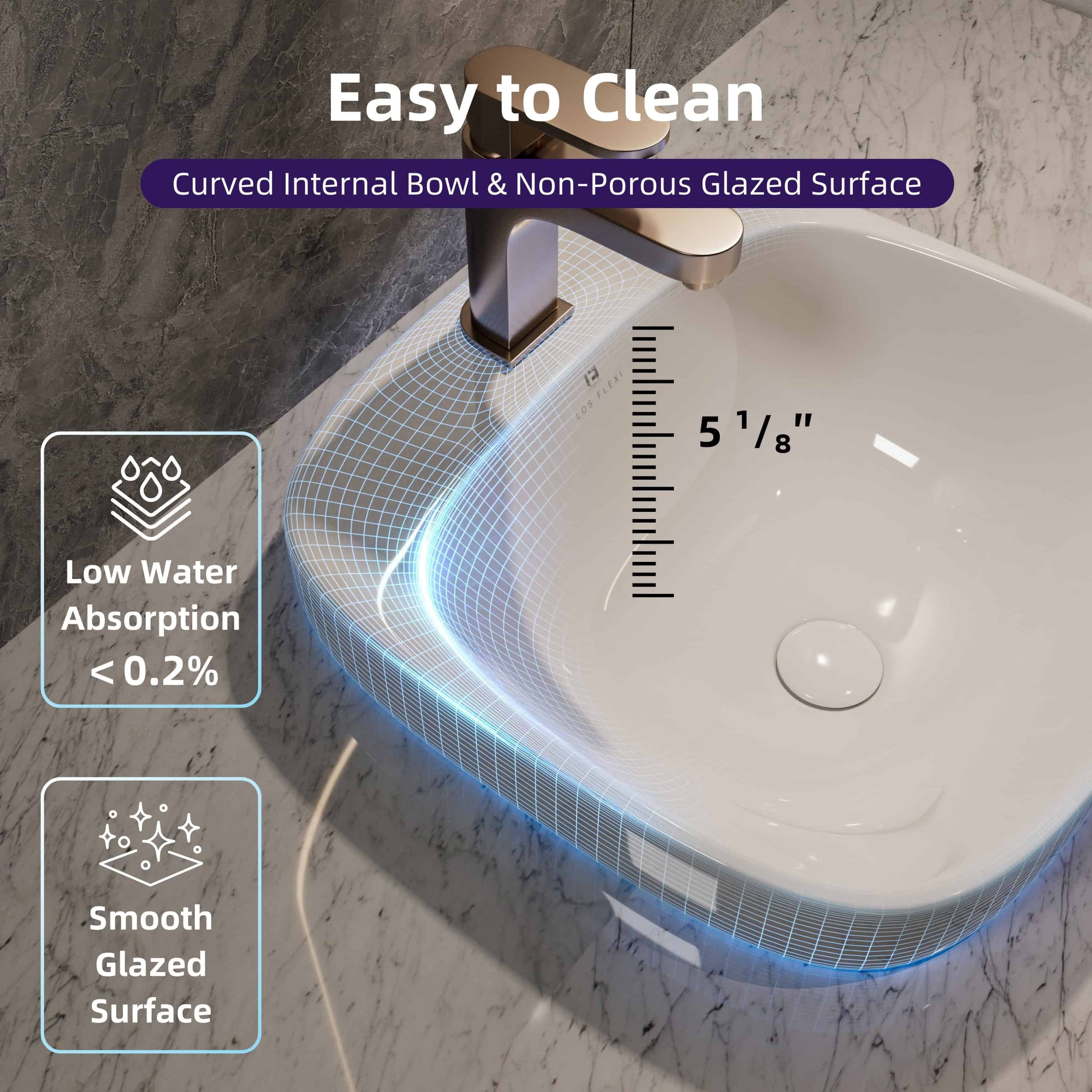 Los Flexi 17" Square Drop-In Bathroom Sink, White Ceramic Semi-recessed Bathroom Sink for Vanity, Non-Overflow Pop-Up Drain Included