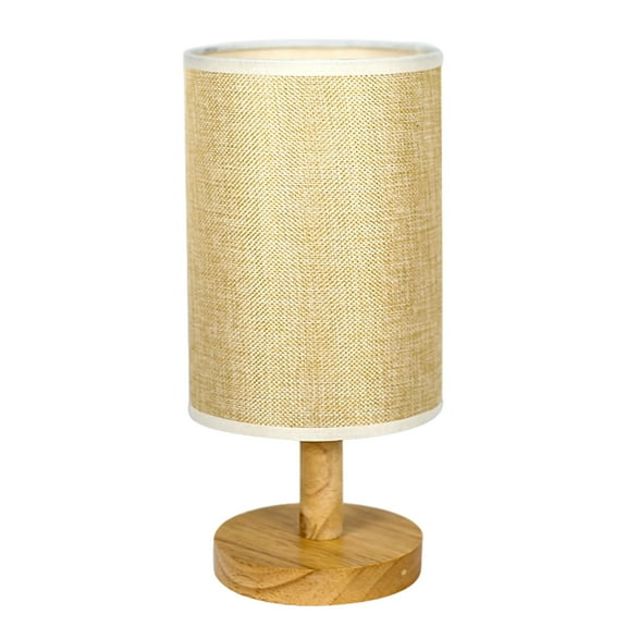CASAFUN Solid Wood Table Lamp for Bedroom 3 Way Dimmable Nightstand Lamp with Round Flaxen Fabric Shade for Living Room Office Dorm
