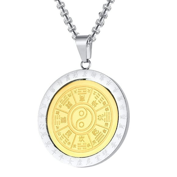 KLKCMS Two - Mens Tai Yin Yang Pendant Bagua Eight Diagram Necklace