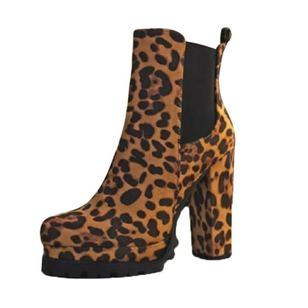 

wofedyo Womens Boots Women Leopard Print Ankle Boots Pointed Toe High Heels Shoes Boots For Women