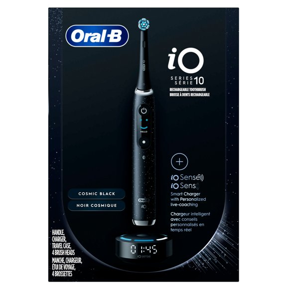 Oral-B iO Series 10 Rechargeable Electric Toothbrush with Ultimate Clean and Gentle Care Replacement Brush Heads, Black, and Charger