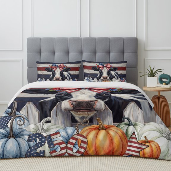 Queen Size Duvet Cover 4 Piece Bedding Set Independence Day Dairy Bed Sheet Sets Soft Microfiber Comforter Cover with Flat Sheet 2 Pillow Shams