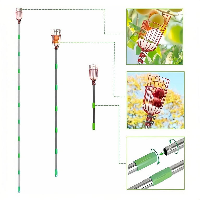 HEJULIK 95 Inch Fruit Picker Pole Tool with Basket Telescoping