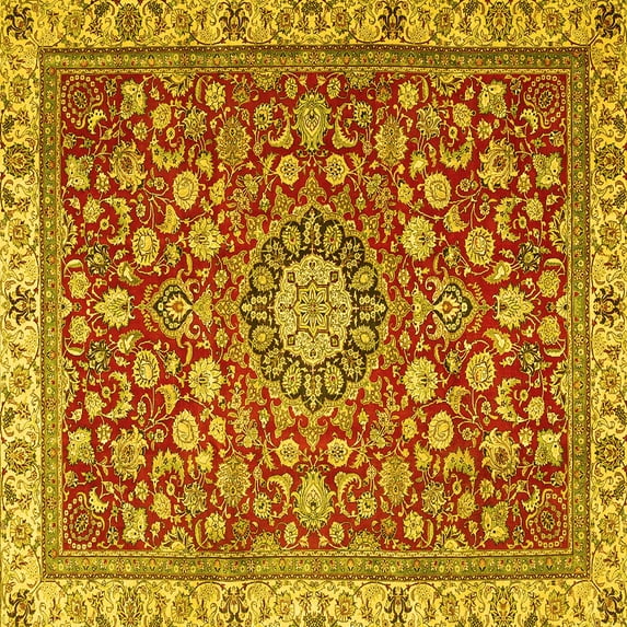 Ahgly Company Indoor Square Medallion Yellow Traditional Area Rugs, 8' Square