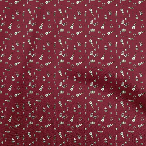 oneOone Cotton Silk Maroon Fabric Musical Instruments Quilting Supplies Print Sewing Fabric By The Yard 42 Inch Wide