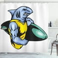 thumbnail image 1 of Ambesonne Shark Shower Curtain, Grumpy Surfer Muscle Body, 69"Wx70"L, Jade Green Pale Blue, 1 of 3
