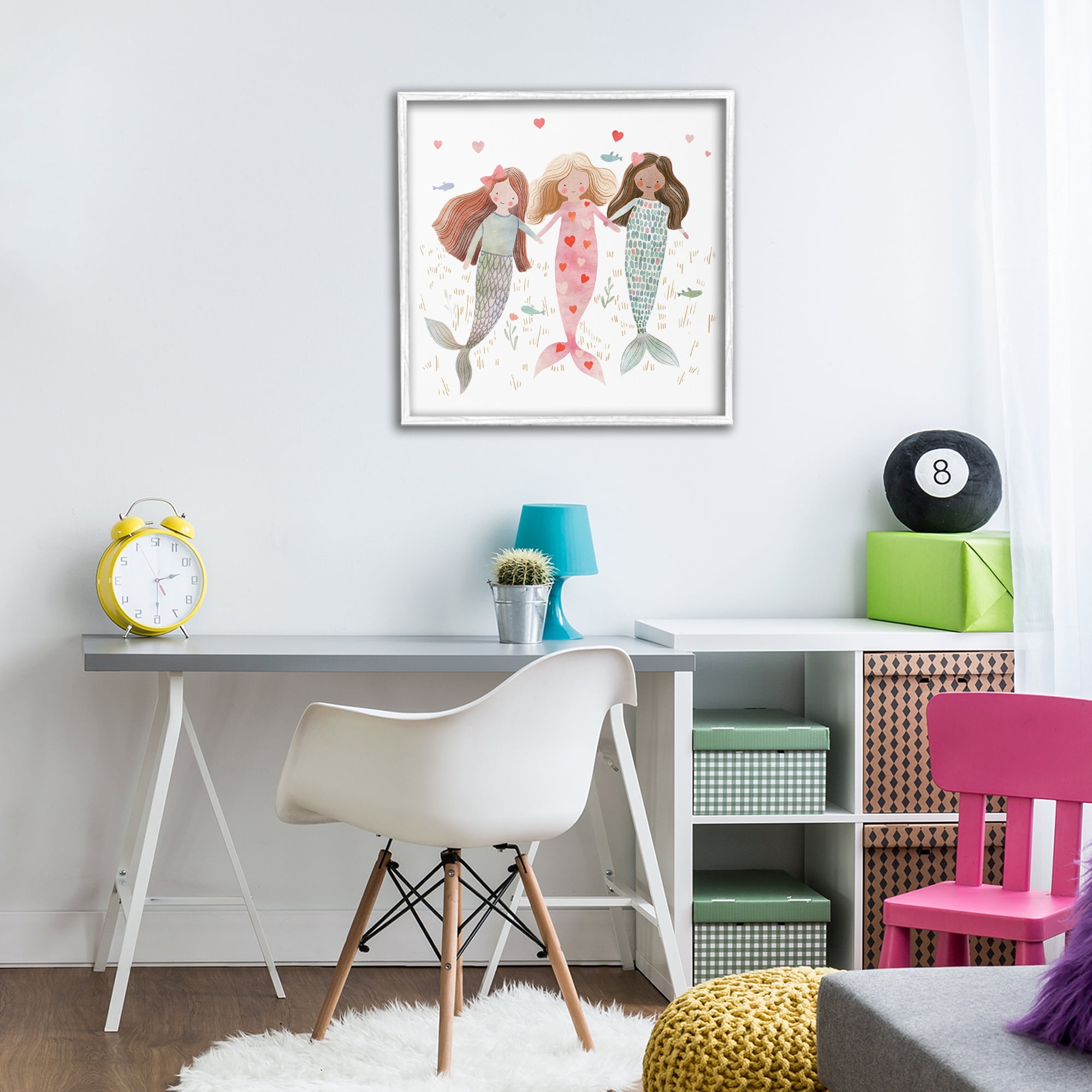 Trio of Mermaids Friendship White Framed Giclee Art, design by Leah Straatsma