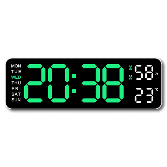Large Digital Wall Clock Temperature and Humidity Week Display Electronic LED Table Alarm Clock 12/24H Green