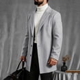 thumbnail image 3 of Men's Lapel Trench Coat Button Front Overcoat,Notched Collar Fleece Warm Outerwear Oversized Windproof Daily Casual Business Wear,Mid Lengthen,Gray,XXL, 3 of 6