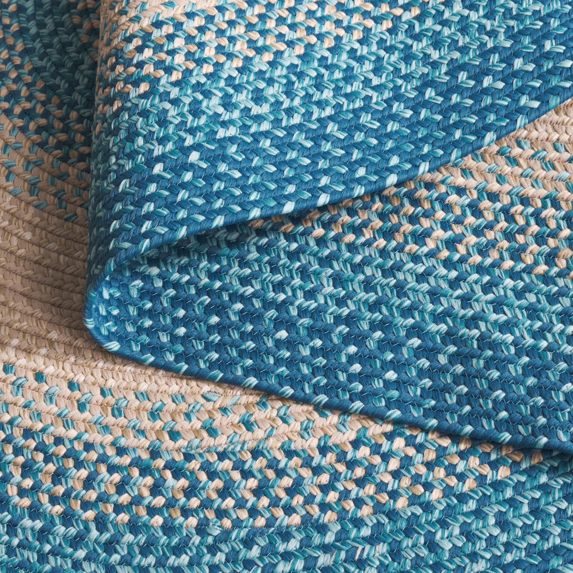 SAFAVIEH Braided Neville Bordered Machine Washable Reversible Area Rug, Blue/Beige, 4' x 6' Oval