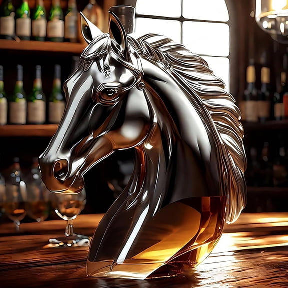 Horse Head Whiskey Bottle, High Borosilicate Glass & 304 Stainless Steel Decanter, Fashionable Animal Shaped Liquor Bottle for Home Bar Decor