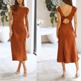 thumbnail image 3 of Vestido Largo De Mujer Vestido largo sexy Nudo retorcido en la espalda Vestido túnica de verano Traje diario (Marrón claro M) Cgtredaw para Mujer Marrón claro T XL, 3 of 7
