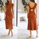 thumbnail image 3 of Vestido Largo De Mujer Vestido largo sexy Nudo retorcido en la espalda Vestido túnica de verano Traje diario (Marrón claro S) Ygjytge para Mujer Marrón claro T L, 3 of 8