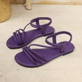 thumbnail image 5 of KIJBLAE Women's Metallic Multi-Strap Flat Sandals, Ankle Wrap Open Toe Comfort Shoes, Plus Size Shiny Style Footwear for Summer Parties Purple 37, 5 of 7