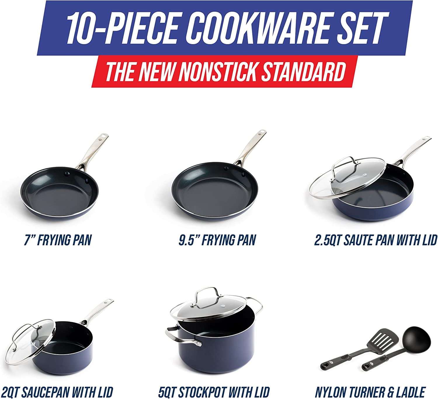 Blue Diamond Cookware Hard Anodized Ceramic Nonstick, 10 Piece Cookware Pots  and Pans Set, PFAS-Free, Dishwasher Safe, Oven Safe, Grey - Yahoo Shopping