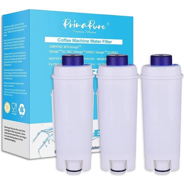 3-Pack PrimaPure Coffee Espresso Machine Water Filter Replacement for DeLonghi DLSC002, SER3017, 5513292811, Esam, ECAM, ETAM Series