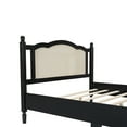 thumbnail image 3 of Noble House Queen Size Wooden Platform Bed with Natural Rattan Headboard,Wooden Slat Support,Black, 3 of 8