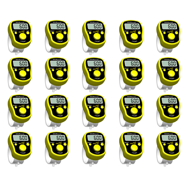 20 Piezas Mini Marcador Puntada Contador Dedos LCD Digital Herramientas Cuenta Manual () Amarillo