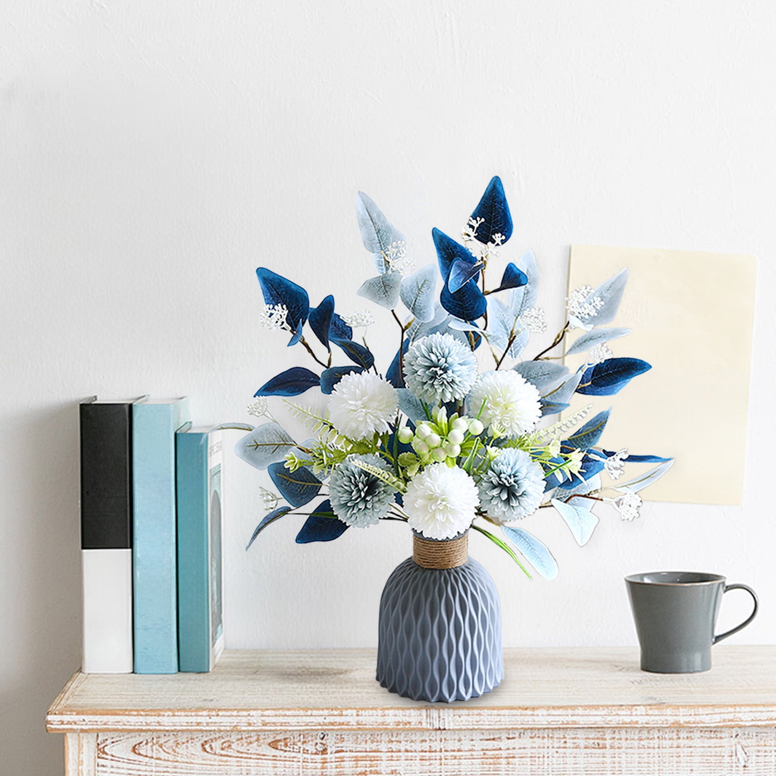Clearance of savings! Artificial Flowers With Vases Fake Hydrangea With Bouquet Combination Living Room Family Banquet Party Wedding Decoration Outdoor Indoor Garden Home Decoration