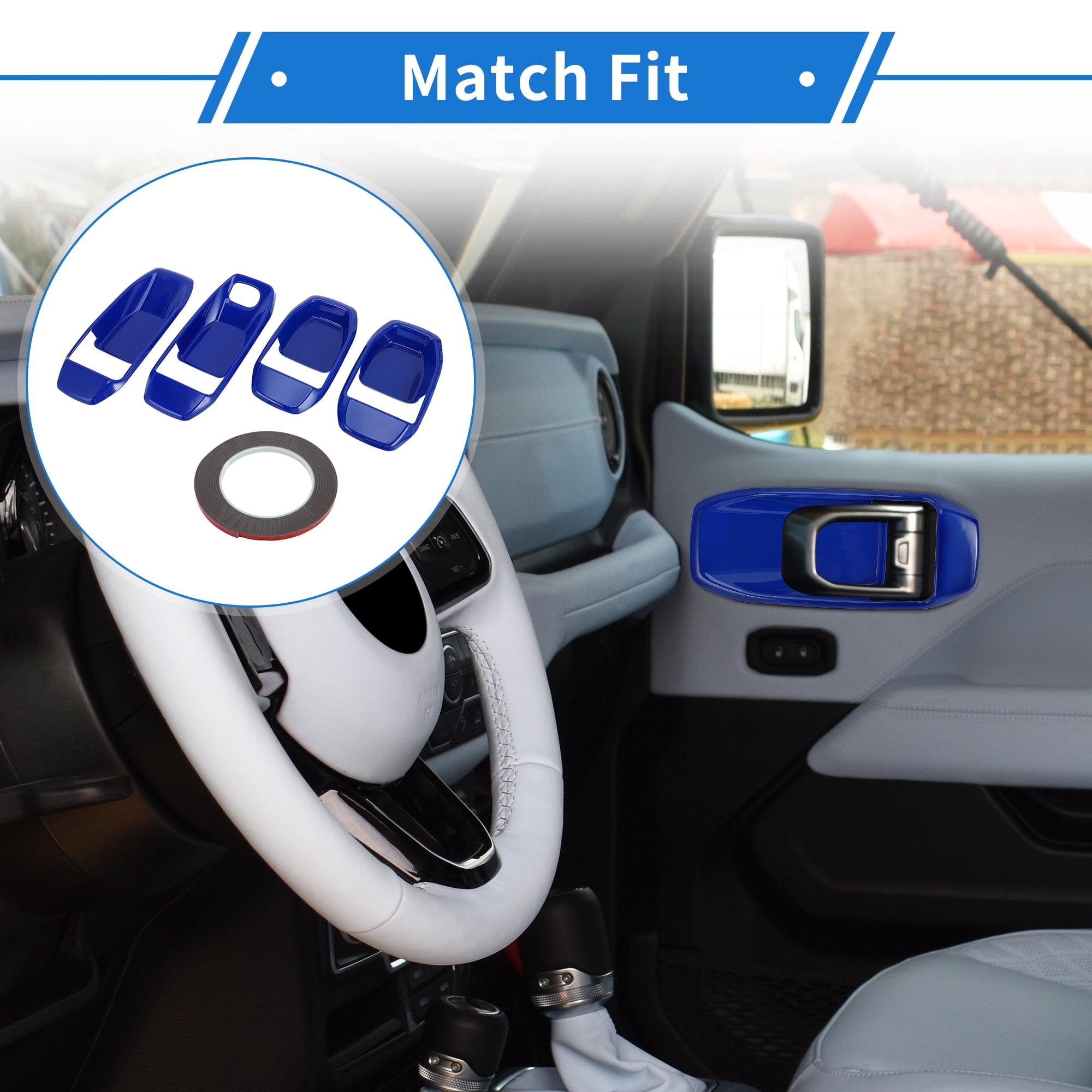 Unique Bargains 4 Pcs Door Bowl Cover Trim Compatible for Jeep Wrangler JL 2018-2022 ABS Blue Exterior Accessories