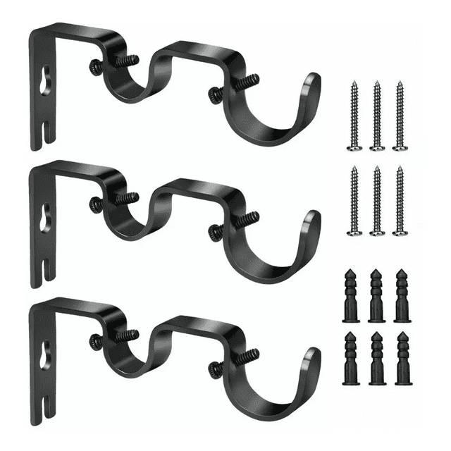 Soporte Set 3 Cortinero Para Pared Ajustable Gancho Doble negro