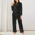 thumbnail image 2 of Honeii Abstract Black And White Waves Print Women's Pajama Sets Long Sleeve Button Down Sleepwear Nightwear Soft Pjs Lounge Sets 2PCS-Medium, 2 of 7