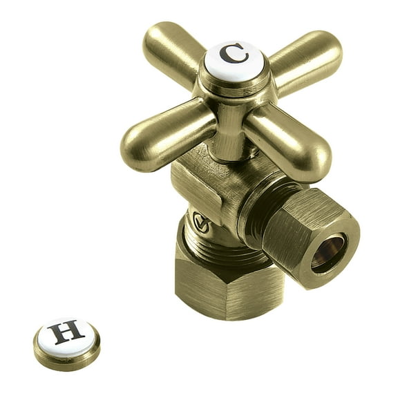 Kingston Brass CC53303X 5/8-Inch O.D. Comp x 3/8-Inch O.D. Comp Quarter-Turn Angle Shut-Off Valve in Antique Brass