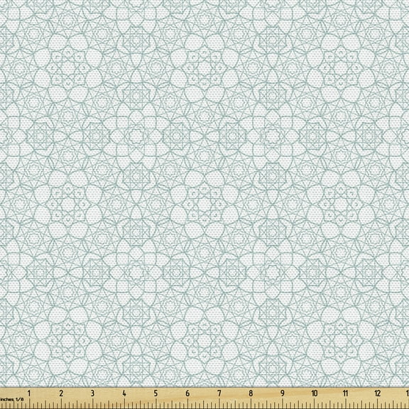 Ambesonne Moroccan Fabric by the Yard Upholstery, Culture Elements Stars, 5 Yards, Seafoam White