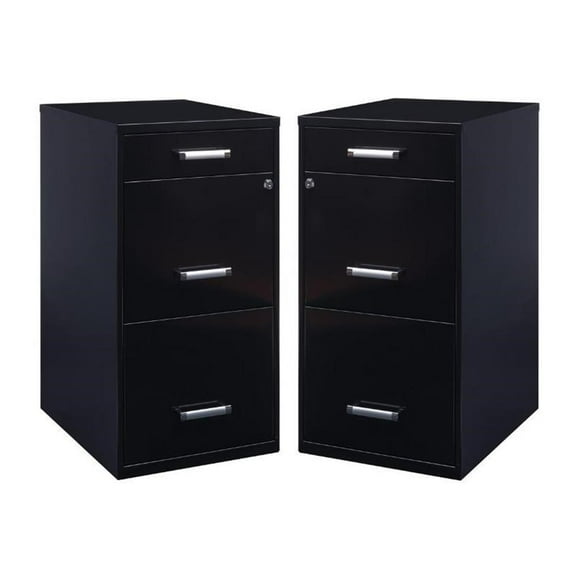 Home Square 3 Drawer Metal Filing Cabinet Set in Black (Set of 2)